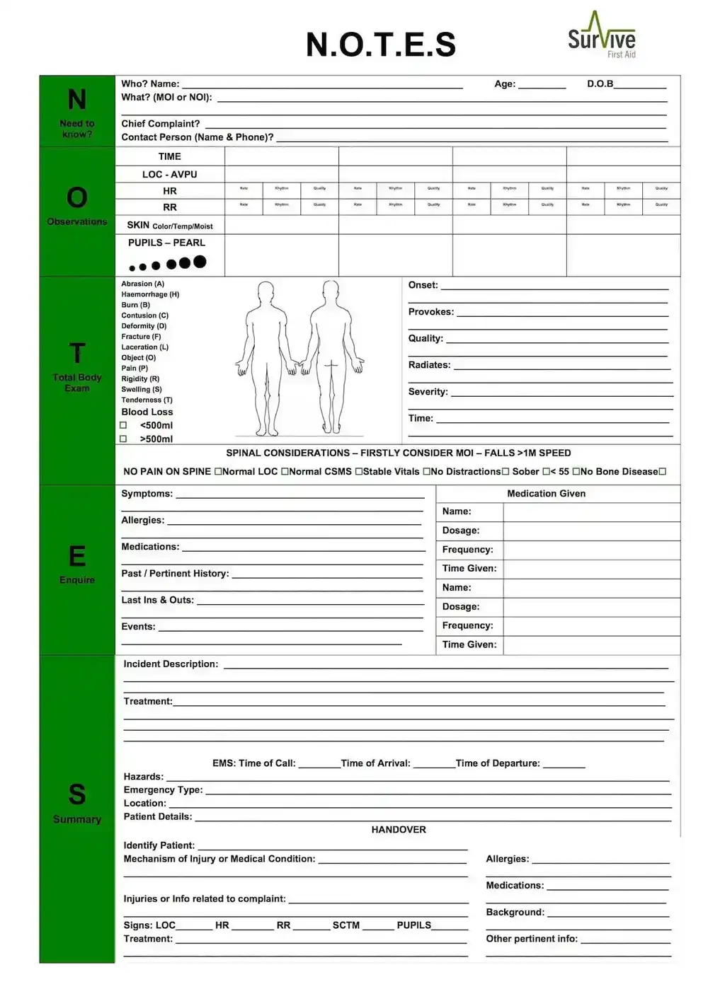 N.O.T.E.S Form