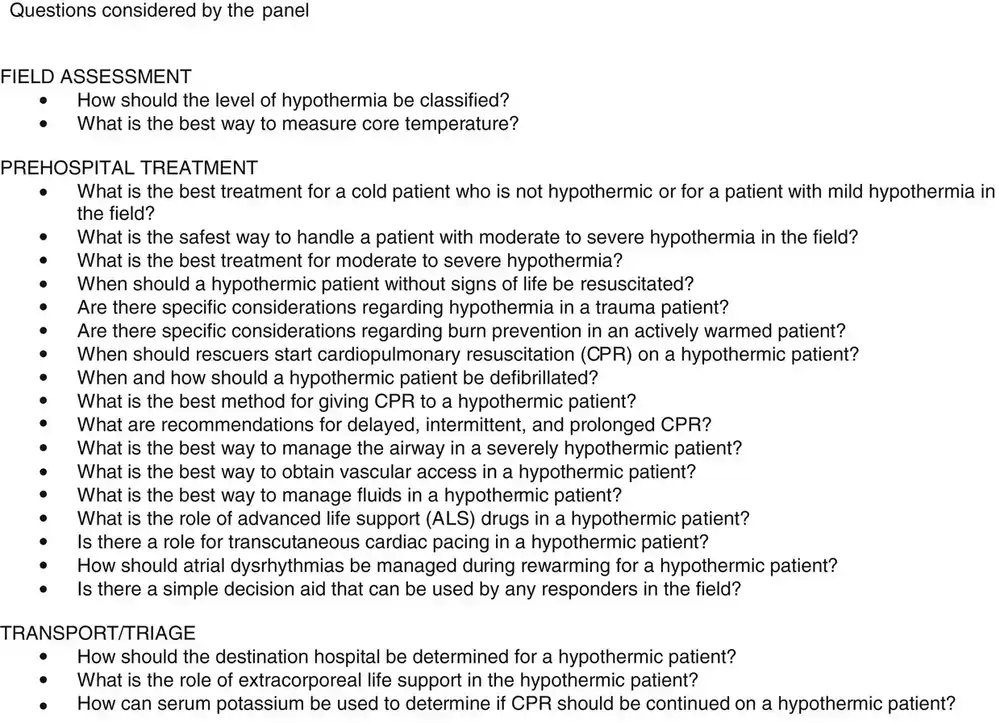 Figure 1. Questions considered by the authors for the development of these practice guidelines.